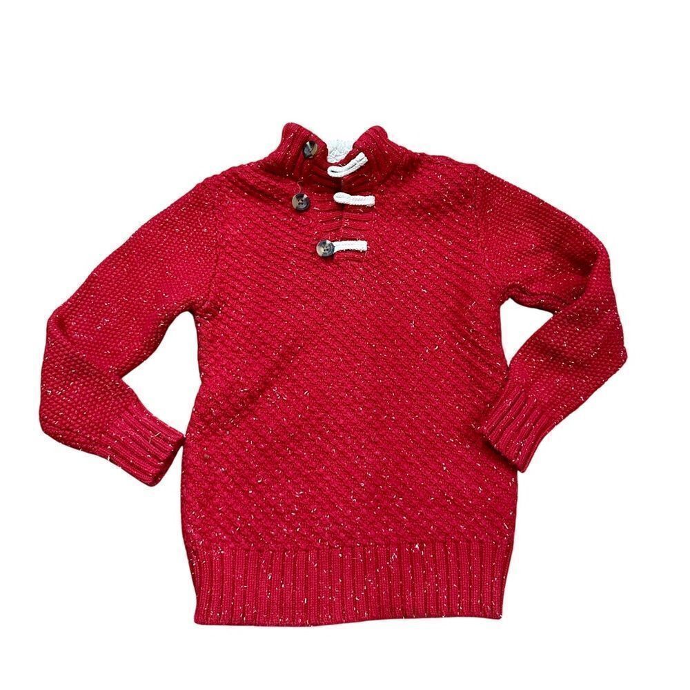 Cat & Jack Boys Red Cowl Neck Sweater Speckled White Sz S 6-7 EXCELLENT